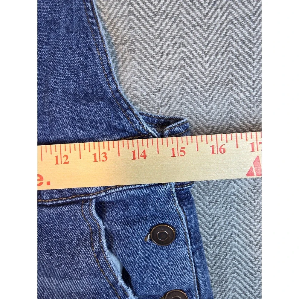 No Boundaries Women Distressed Denim Short Overall Medium Wash Blue Size L 11-13